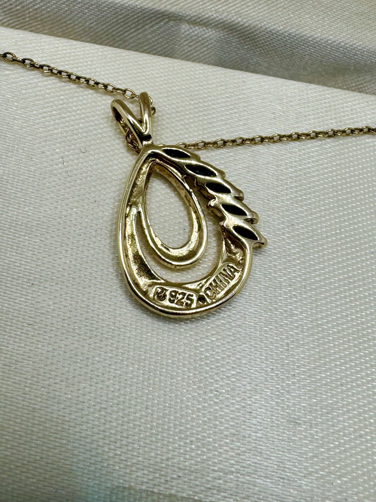 Vintage Sapphire Diamond Necklace 18” Sterling Silver 18k Gold Plated-Unused