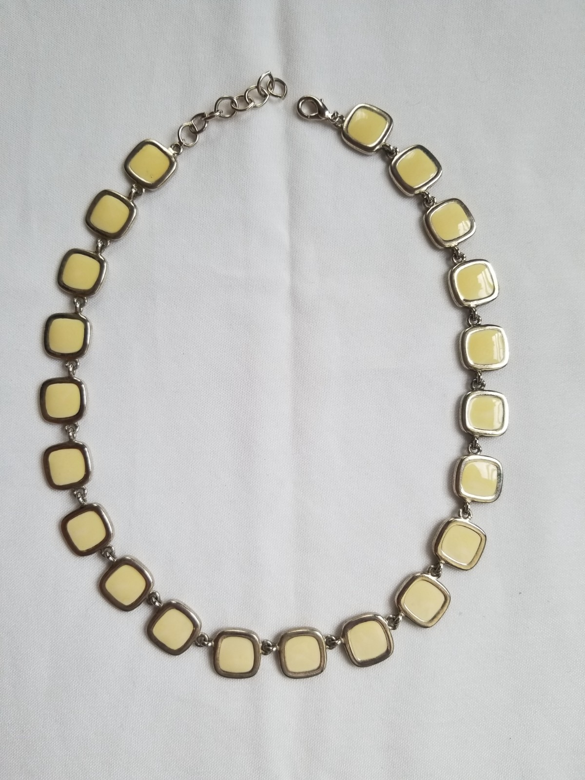 Vintage 1970s Black and Cream Enamel Geometric Necklace Reversible Silvertone