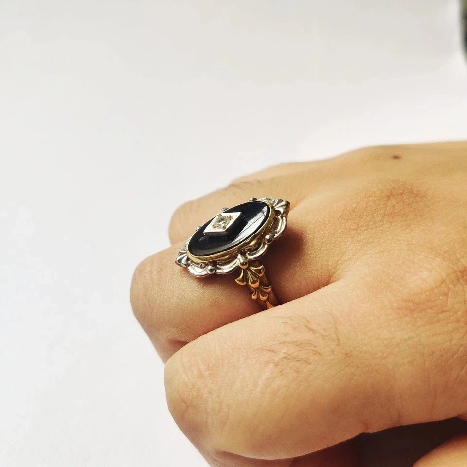 Art Deco Style 925 Silver Victorian handmade Black onyx Anniversary Wedding Ring