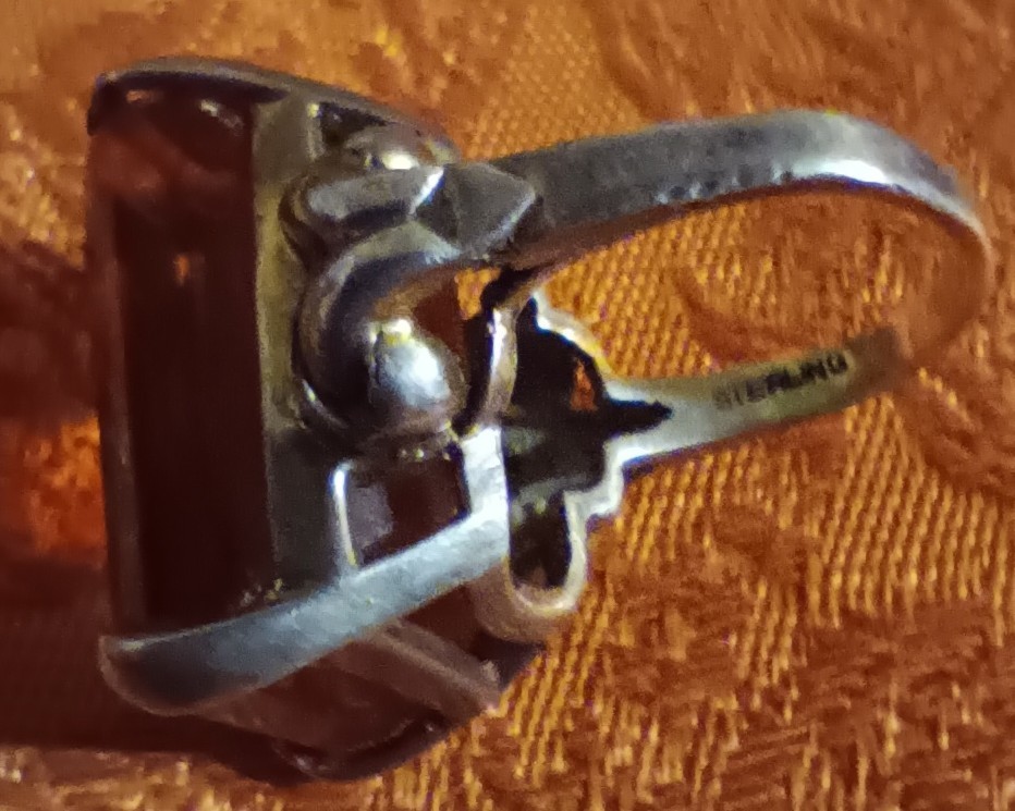 VTG Sterling Silver W/Orange Glass Setting Art Deco Style Cocktail Ring Sz 6 1/2