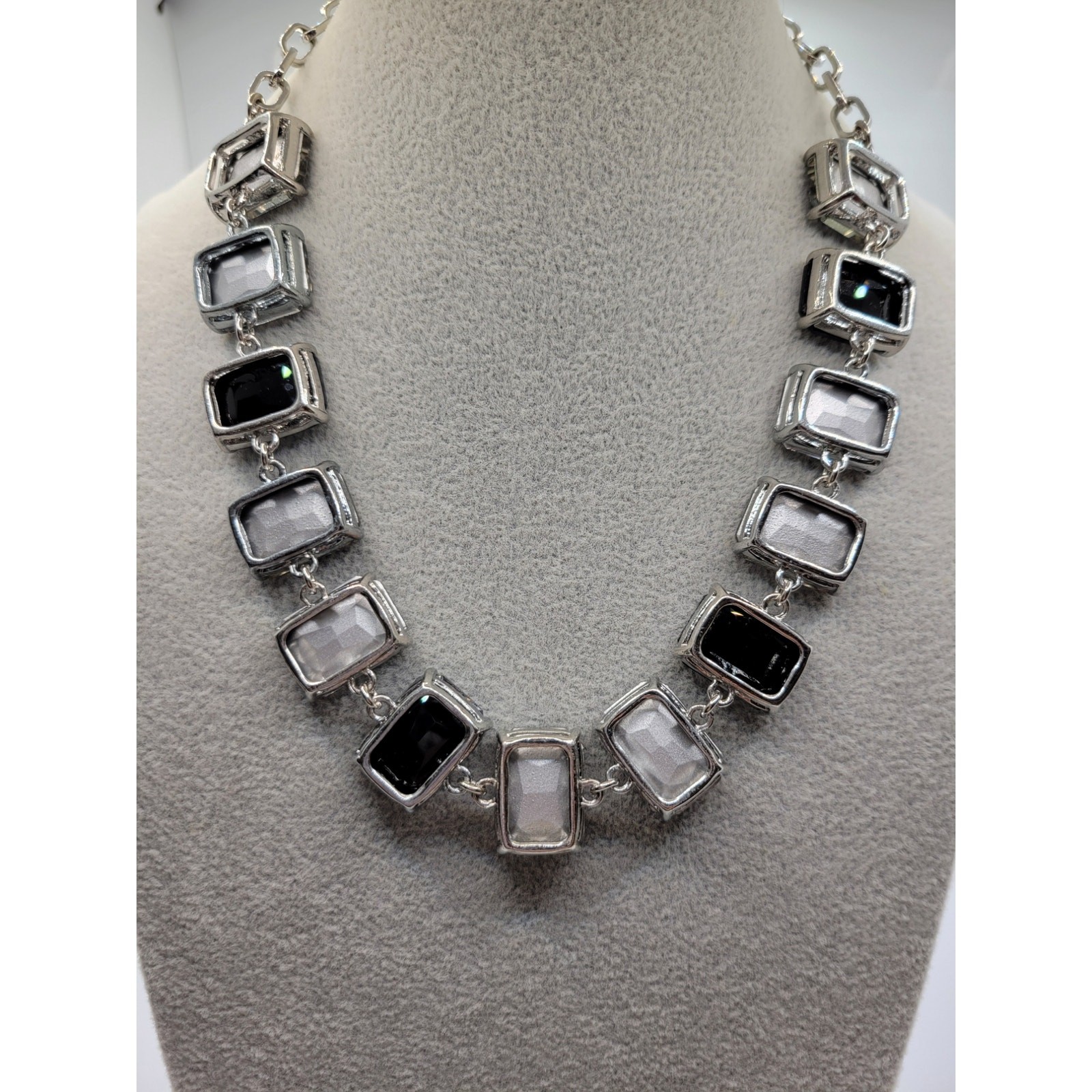 Smoky Glass Necklace AB Prong Set Stones 18″ Adjustable Statement READ