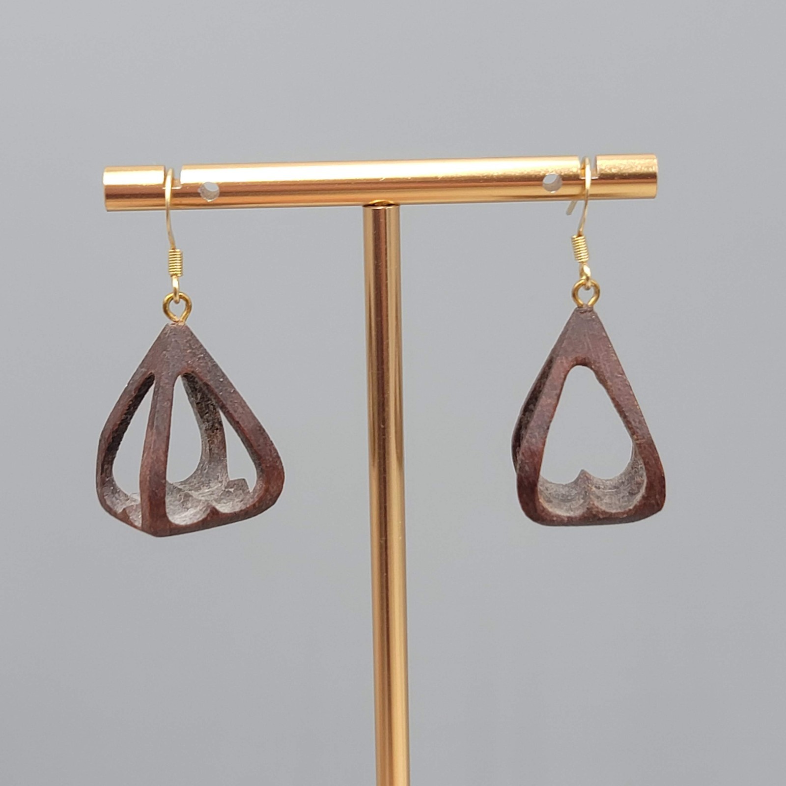 Vintage Hand Carved Wood Pierced Earrings Dangle 1″