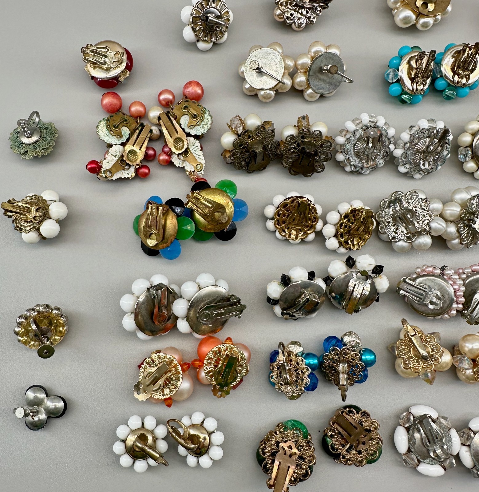 Vintage Cluster Clip On Earrings Lot Germany Hong Kong Japan 28 Pairs 14 Singles
