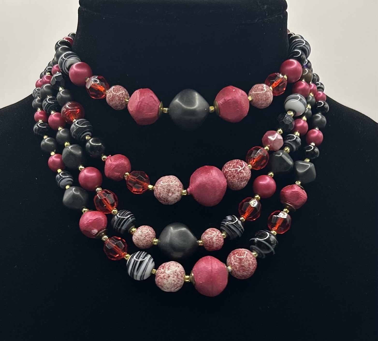 Vtg Signed Japan Beaded Necklace/clip on earring Set