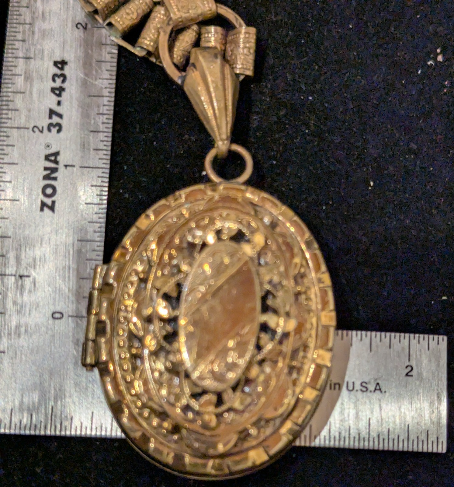 Antique Gold Filled Locket on Book Chain Fancy Layered very Ornate