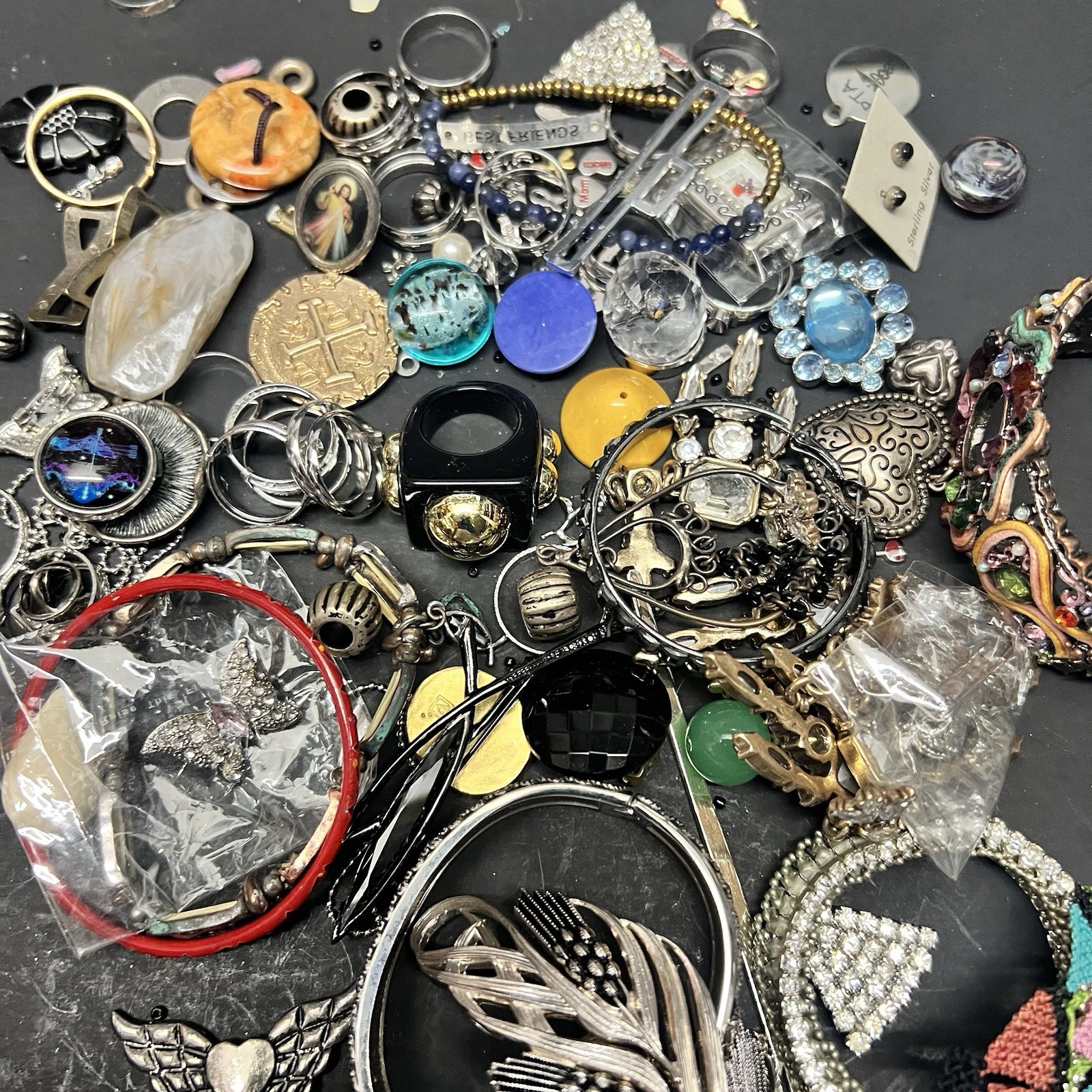 5 LB Junk Drawer Jewelry Lot Stuff Wear Repair Harvest vtg-now etc AS IS scrap Q