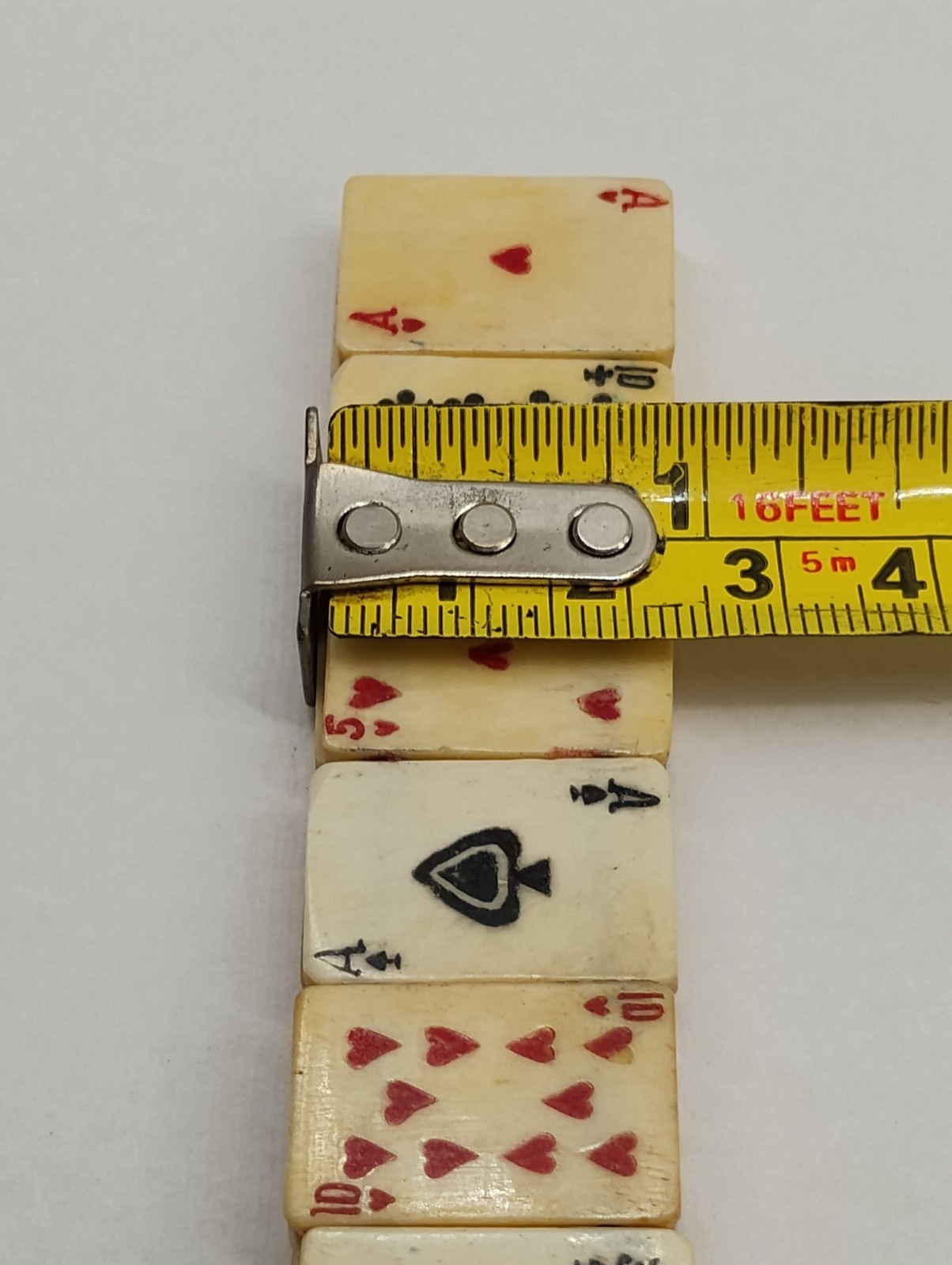 Vintage Hand-Carved Bovine Bone Playing Cards Stretch Bracelet 1950’s Jewelry