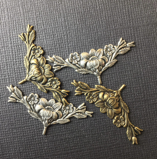 30803 2 Pc Brass Oxidized Victorian Floral Flourish Jewelry Finding