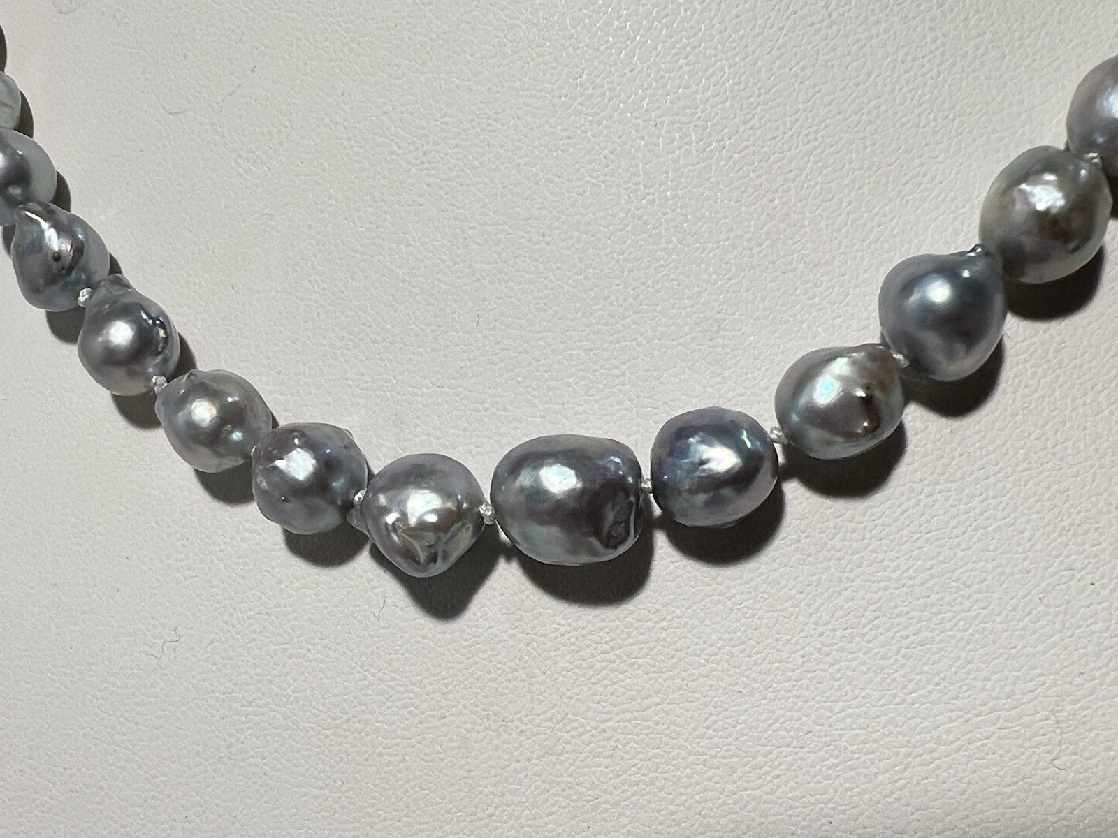 Japanese Silver-Blue Baroque Saltwater Akoya Pearl Necklace 14k clasp 6-9.5mm