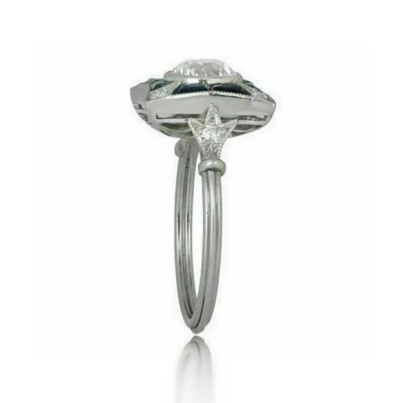 Art Deco Style Lab Created Diamond Engagement & Wedding 14K White Gold FN Ring