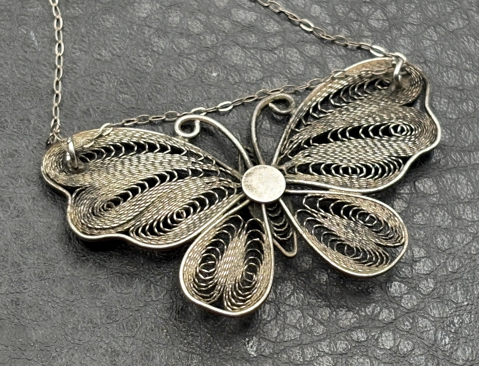 Sterling Silver Filigree Butterfly Pendant Necklace w/ Aurora Borealis