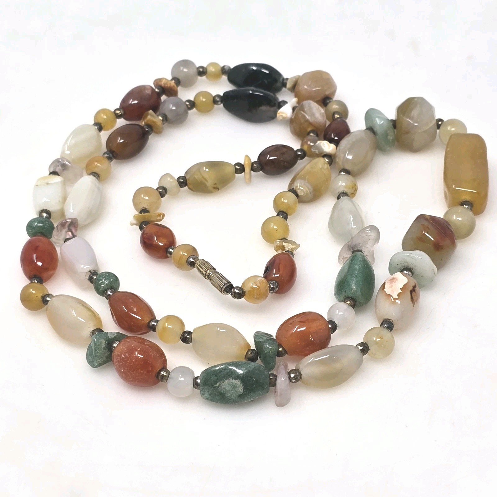 Antique Natural Carnelian Agate Jade Gemstone Bead Necklace 32″ Rare