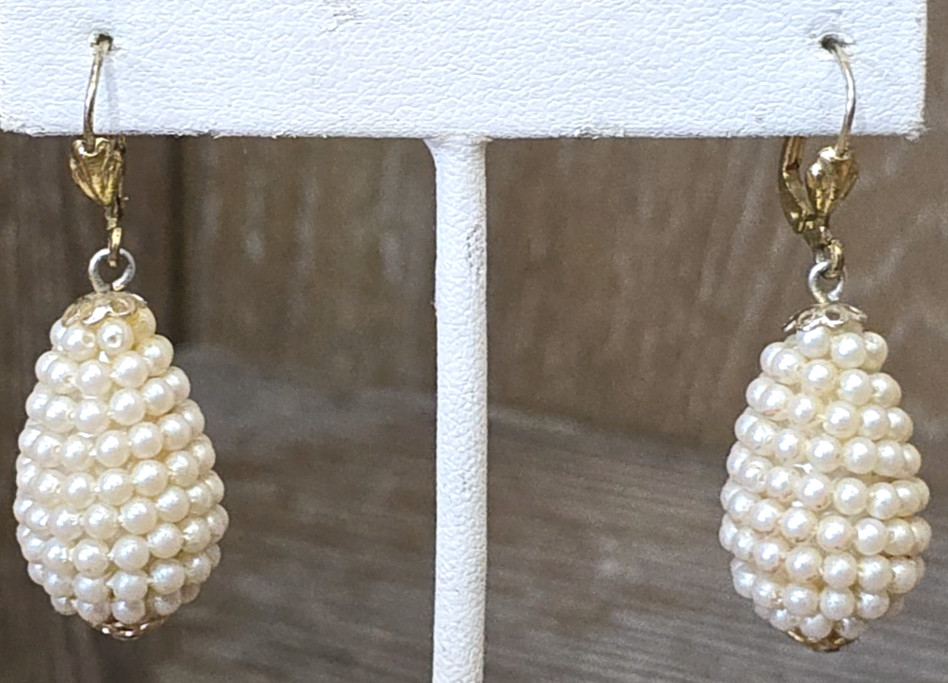Vintage Ges Gesch Germany Dangle Earrings Faux Pearl Wrapped Teardrop Pierced