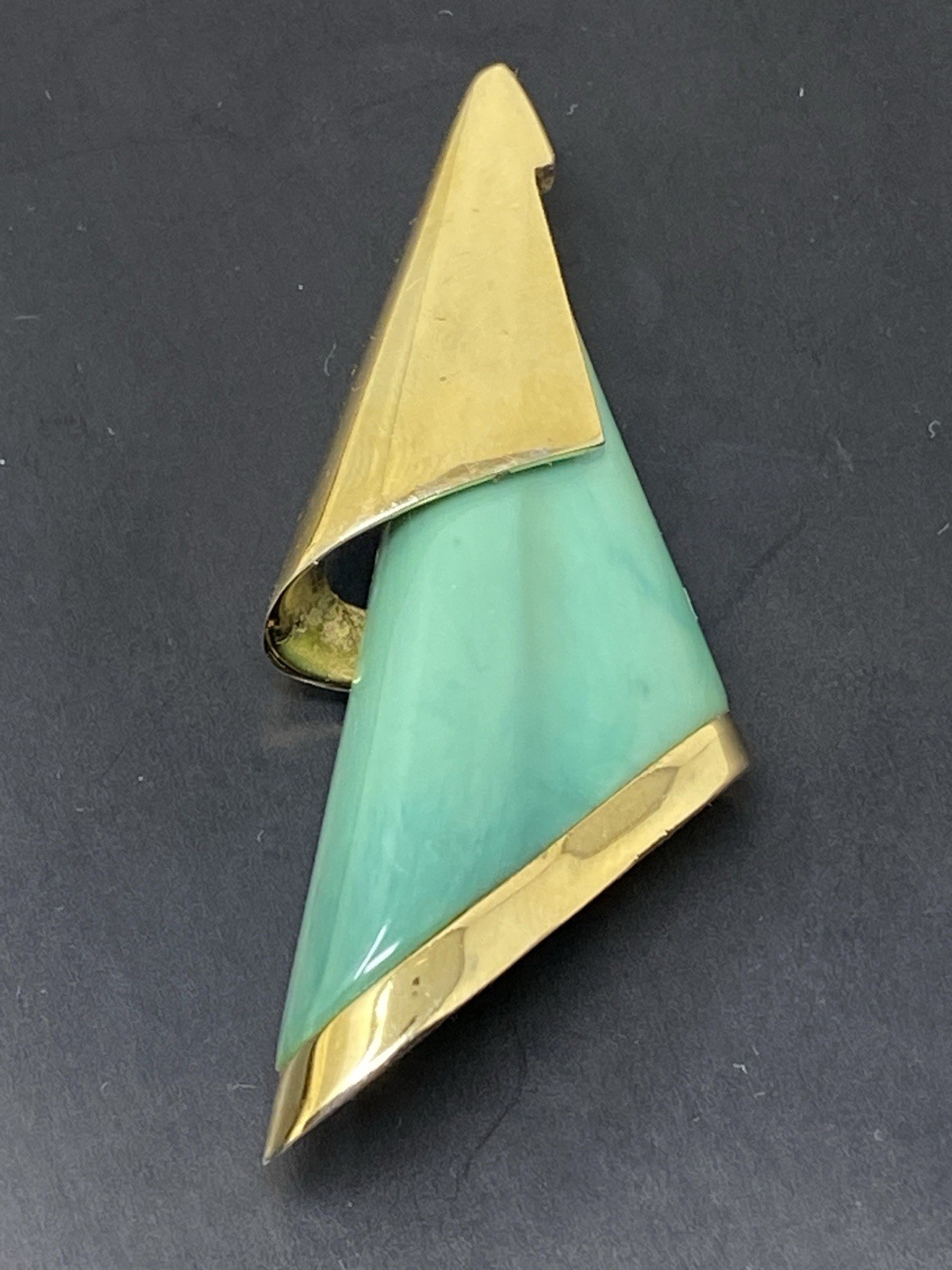 Givenchy Vintage Brooch Pin Green Stone Gold Setting 1979 New York Paris