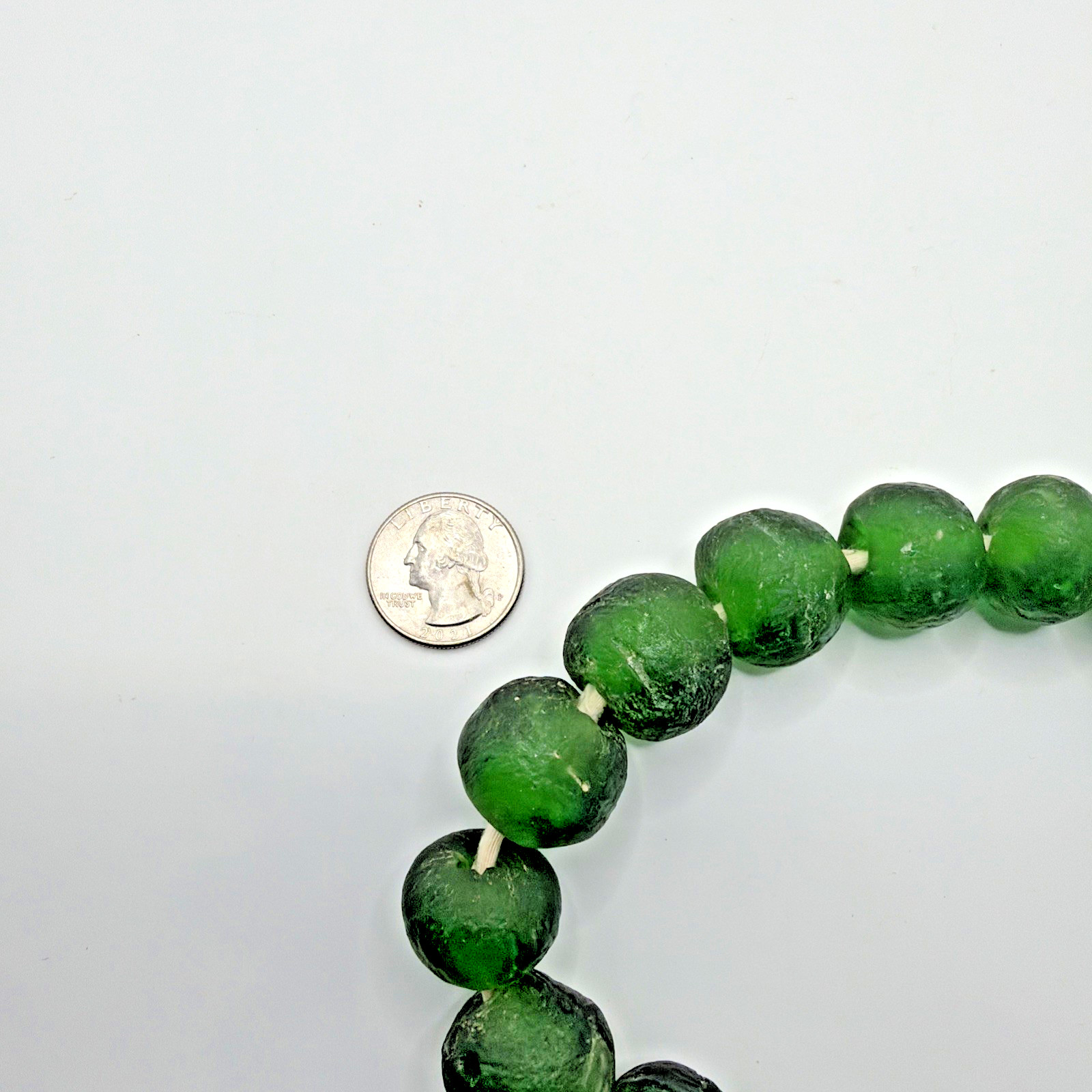 African Recycled Green Glass Trade Beads Large