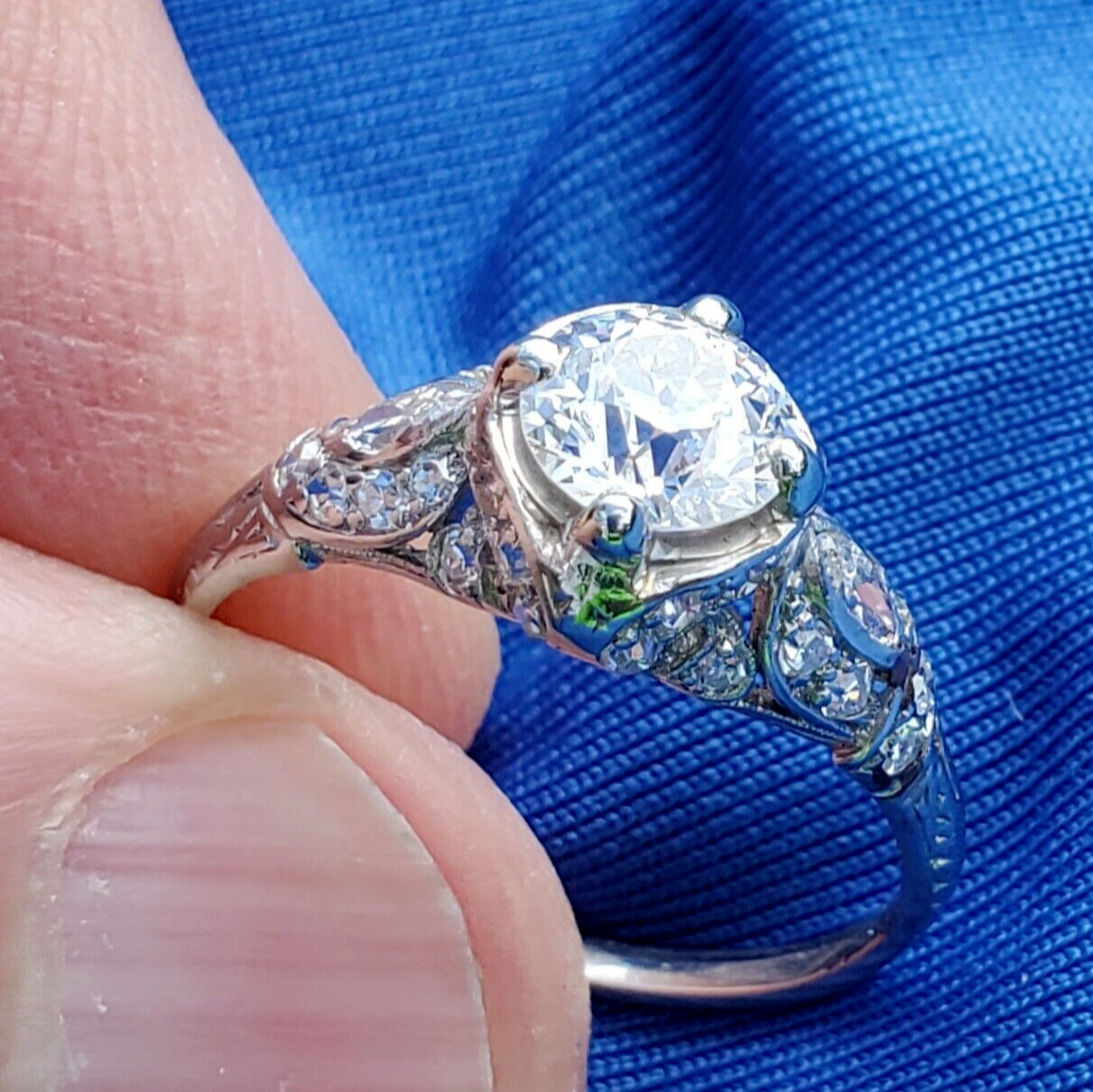 Original EARTH MINED DIAMOND Deco Engagement Ring Vintage PLATINUM Solitaire 2CT