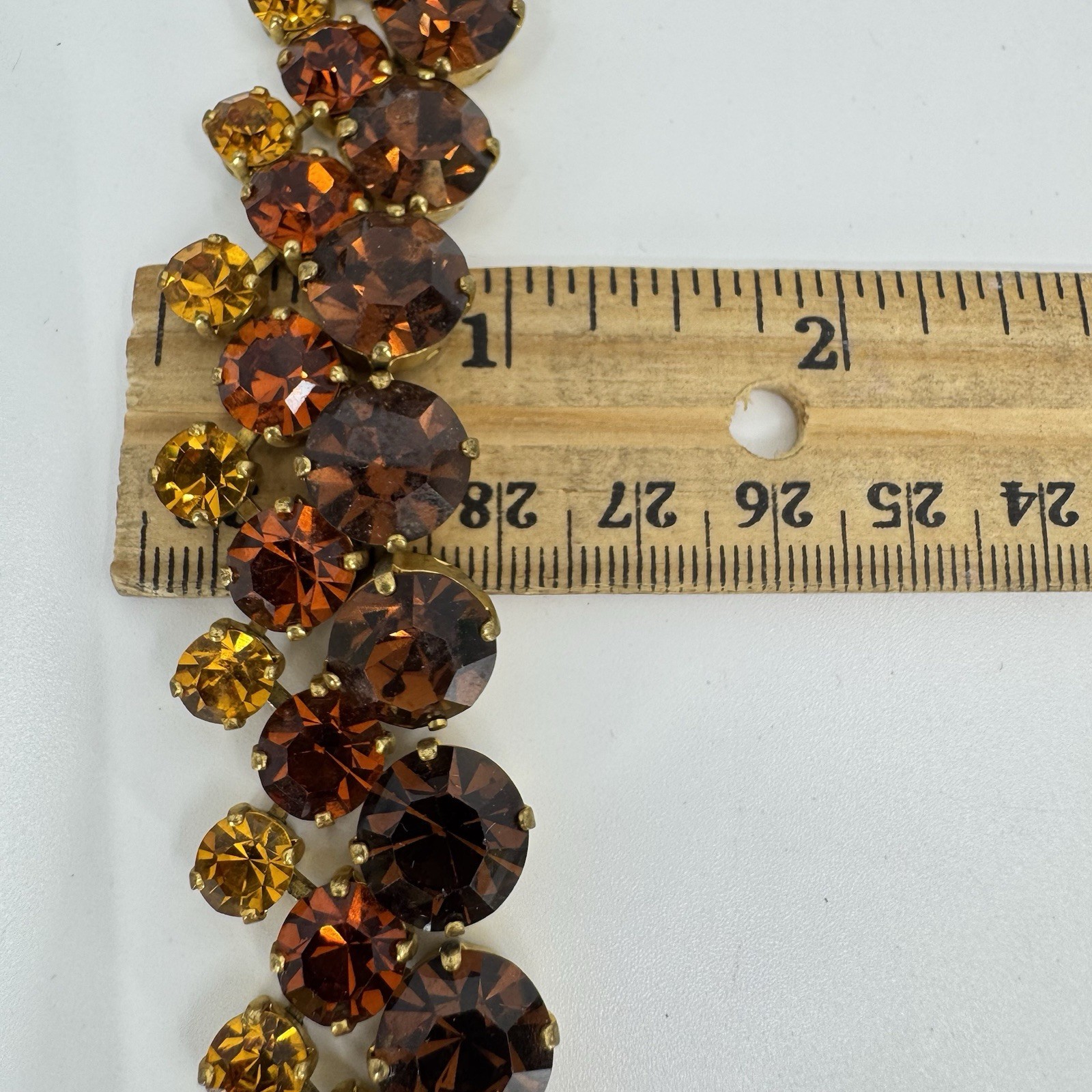 Large Statement Gold Tone Multi-tone Amber Round Rhinestone Necklace 17”