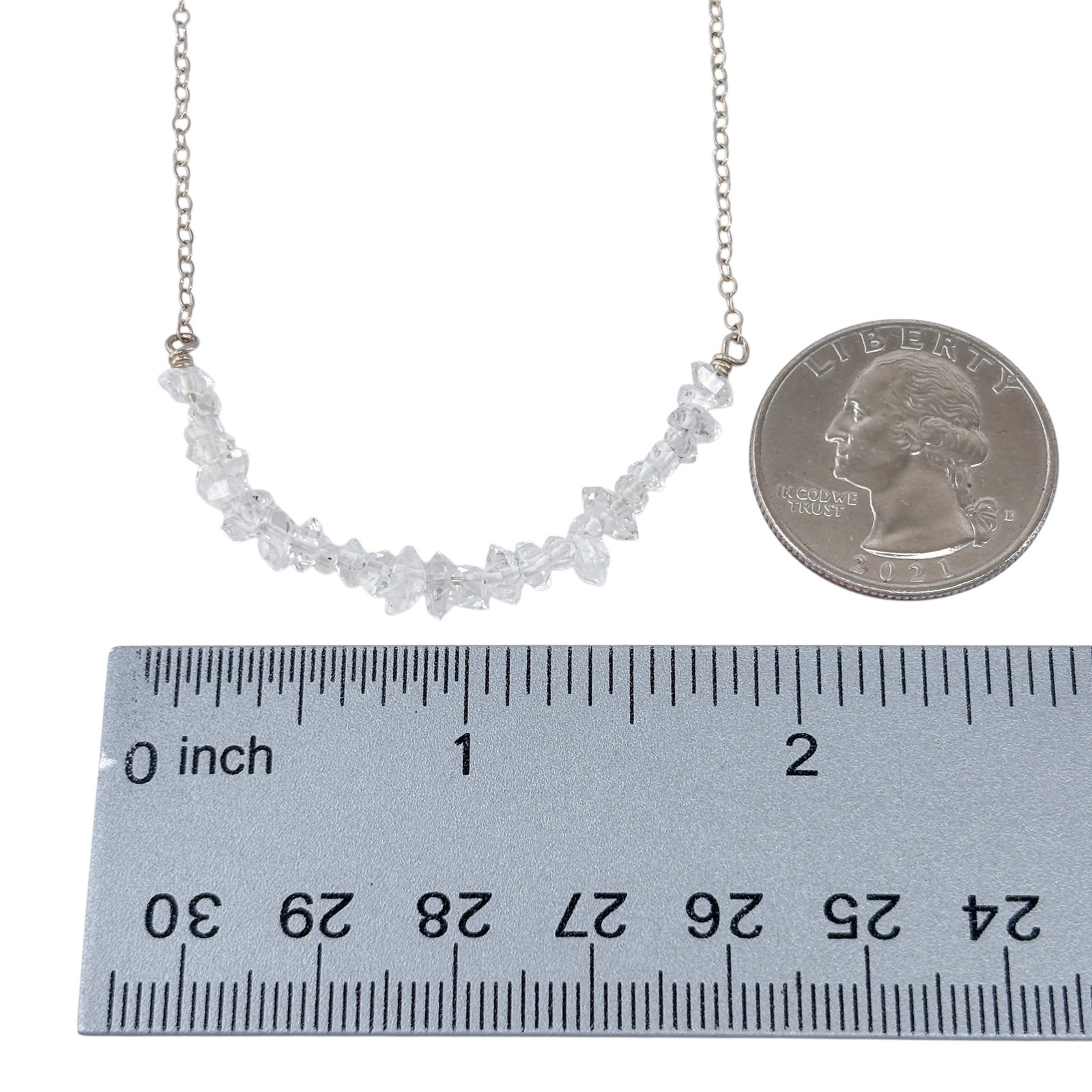 Deb Guyot Sterling Silver 925 Herkimer Quartz Crystal Bar Necklace | 16″-18″