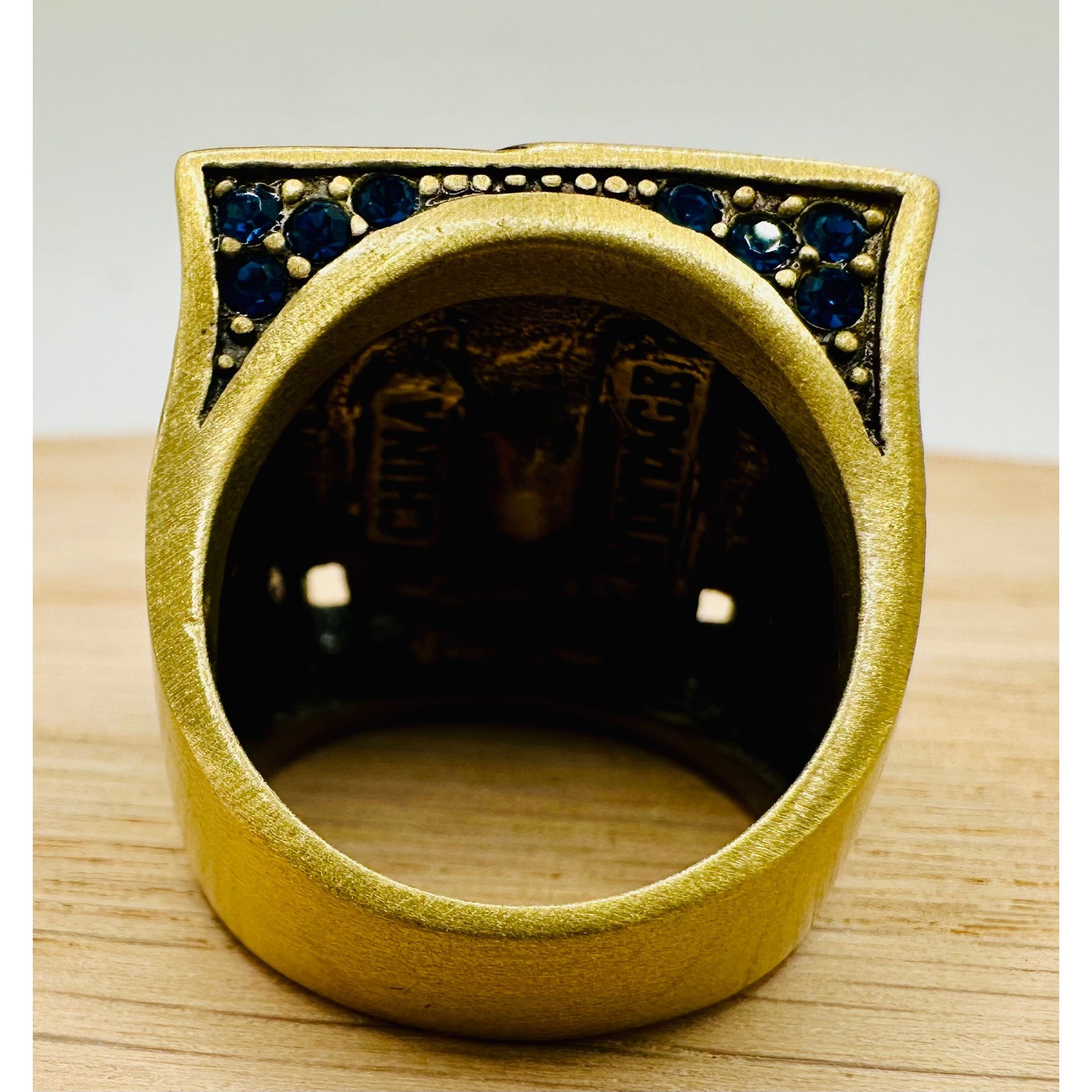 Rare LA Vintage Blue Crystal Celtic Square Statement Ring Gold Tone Size 6