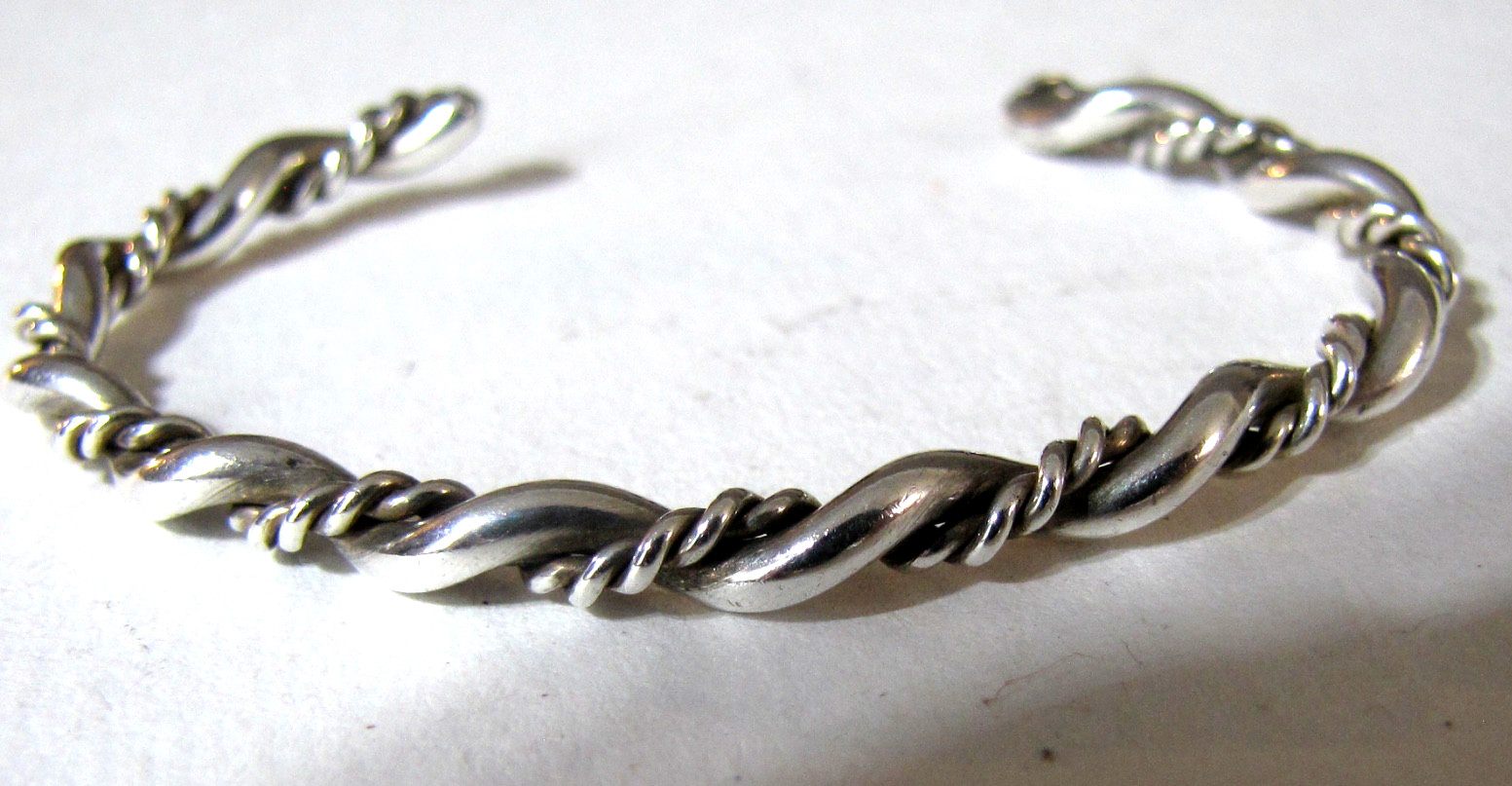 Vintage Sterling Silver Cuff Bracelet Minimalist Southwest Stackable Twist Rope