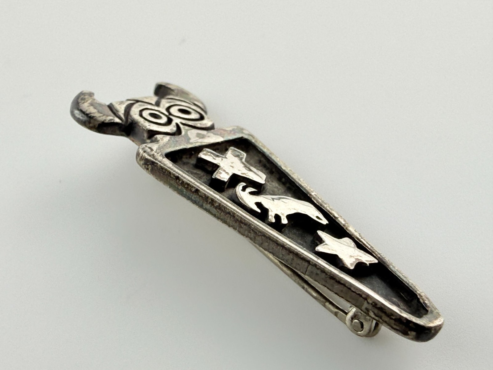 Vintage Signed Creature Kritters Sterling Silver Totem Design Pin Brooch 4.7g