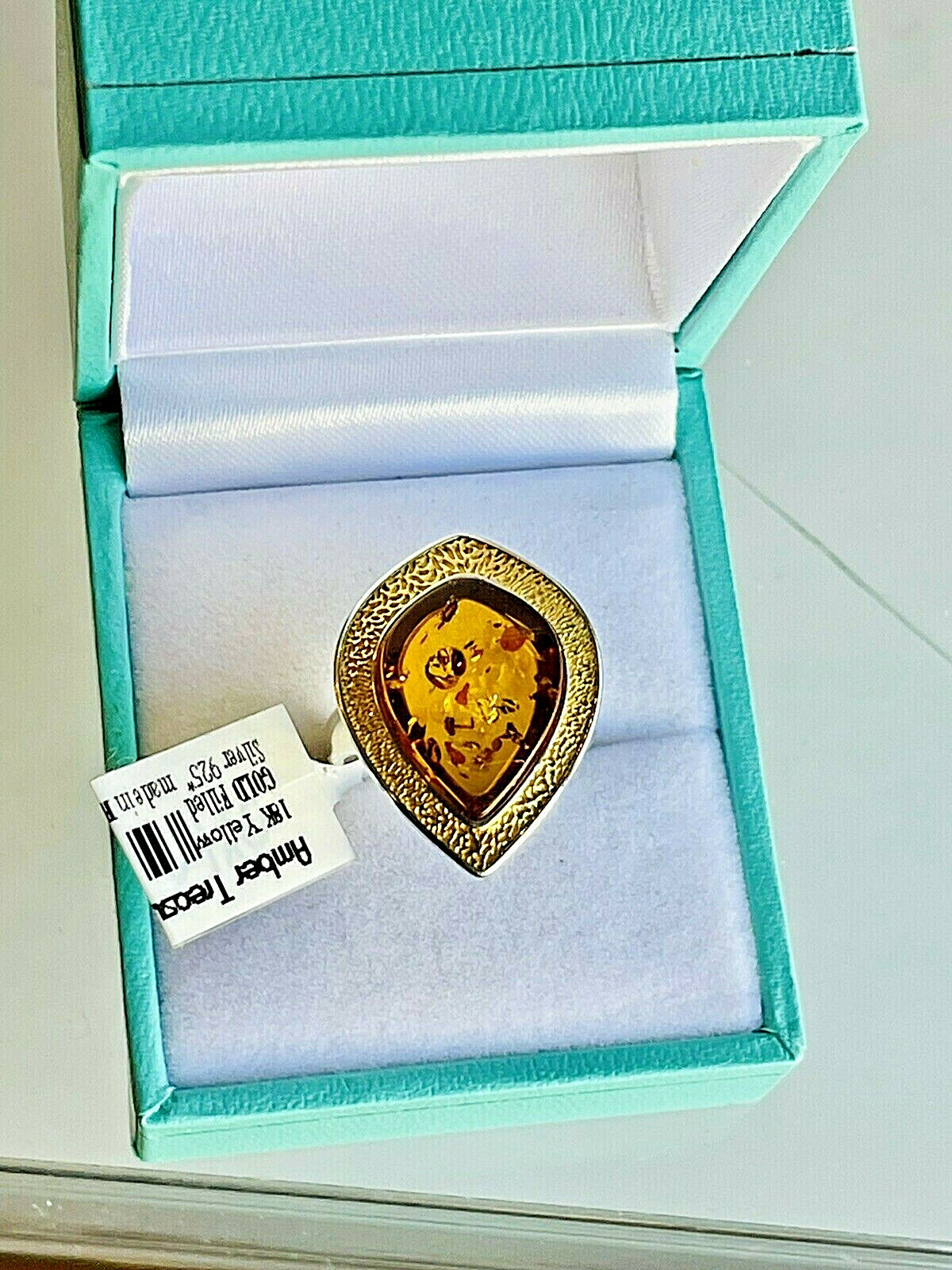 14K Gold Filled Baltic Amber Ring Size 6,0 Egg Yolk Butterscotch Polish Silver