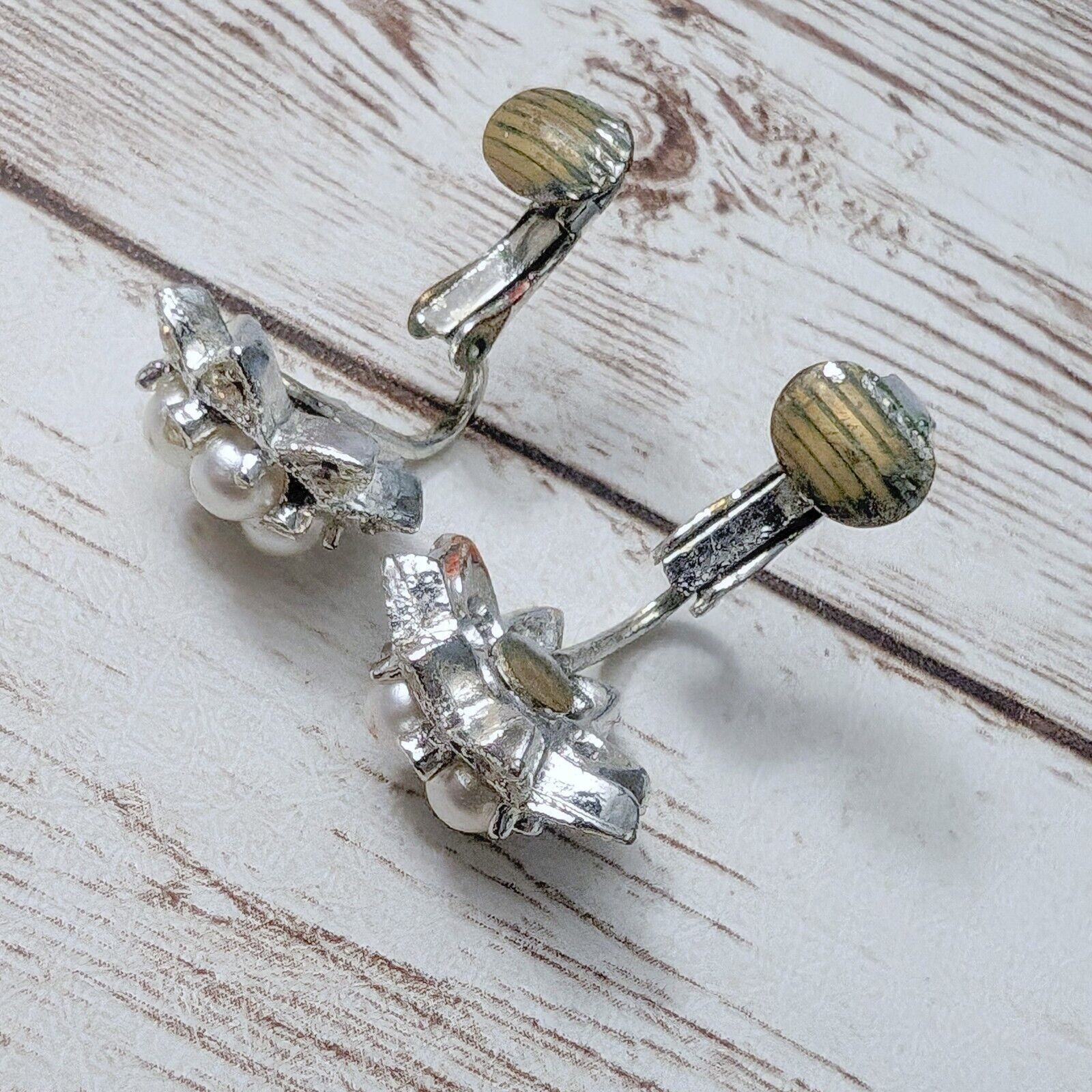 Vintage Clip On Earrings – 5/8″ Faux Pearls – Missing Gems & Cosmetic Issues