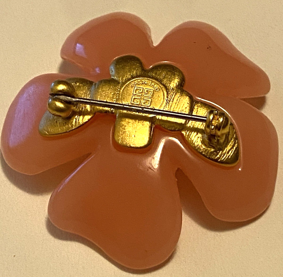 Vintage Givenchy Flower Brooch Pink Petals and Gold Tone Rhinestone Center Pin