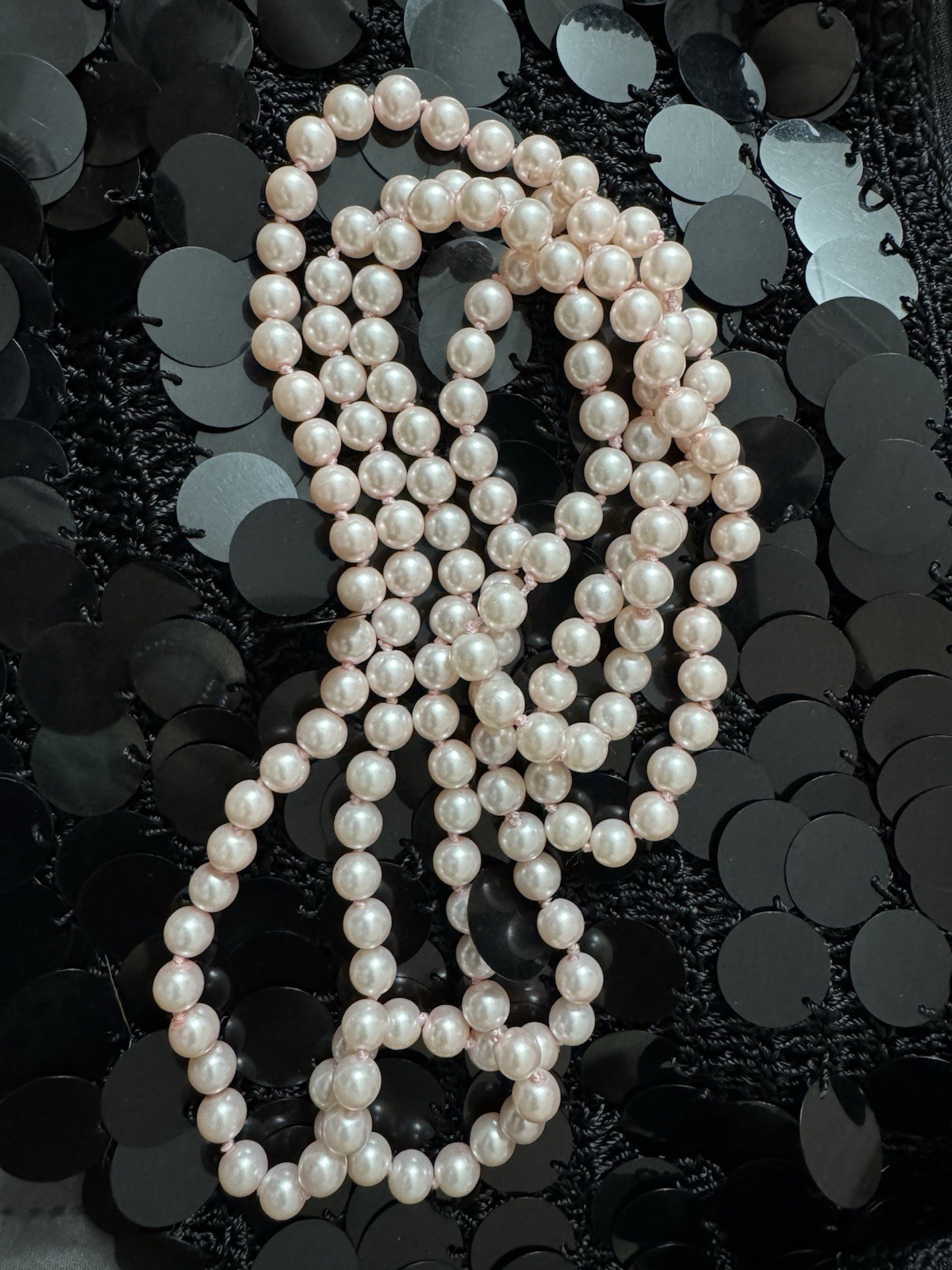 Long Purple Yellow Beige Turquoise Black Faux Pearl Necklace Length 25”