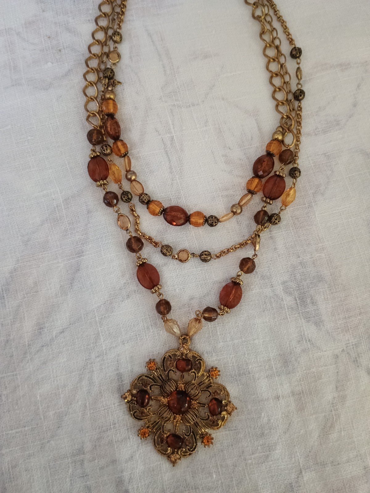 NOS 1990s Faux Ambrr Topaz Vintage Necklace Layered Macy’s NWT Rbt Rose Maximal