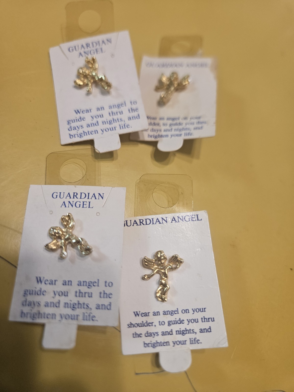 Lot Of 4 Guardian Gold Angel Lapel Pins NOS