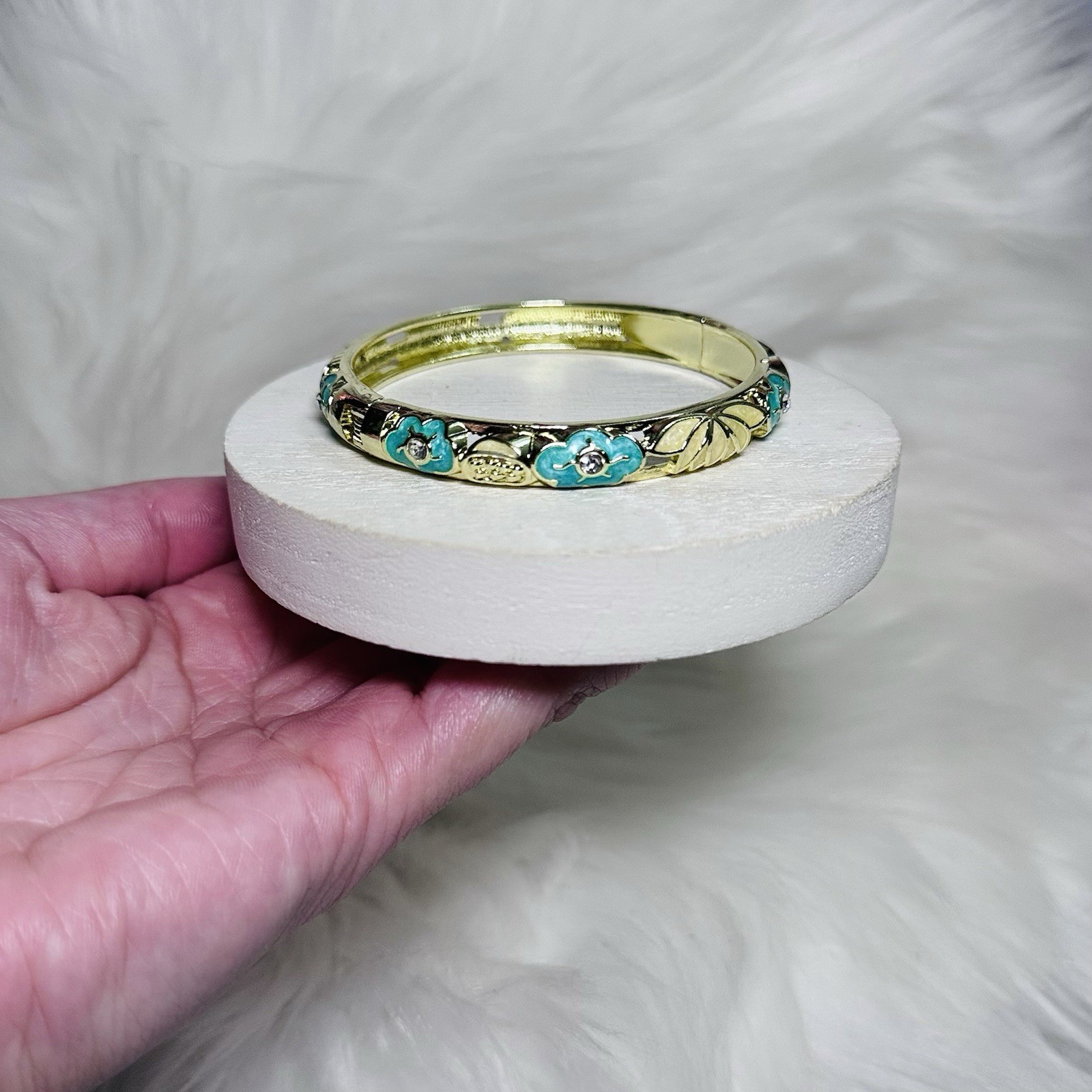 Turquoise Flower Enamel Cloisonne Bracelet Bangle Style 1