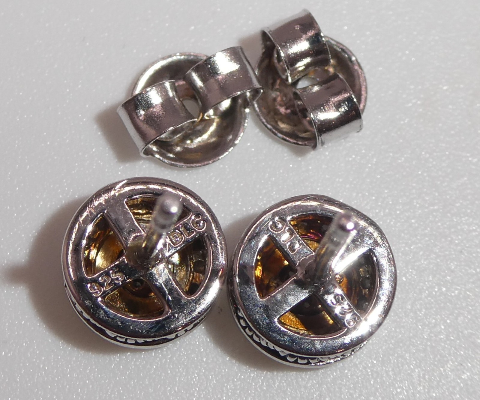 Signed DLC 925 Sterling Silver Genuine Diamond Halo Stud Earrings 1.6g 7.5mm
