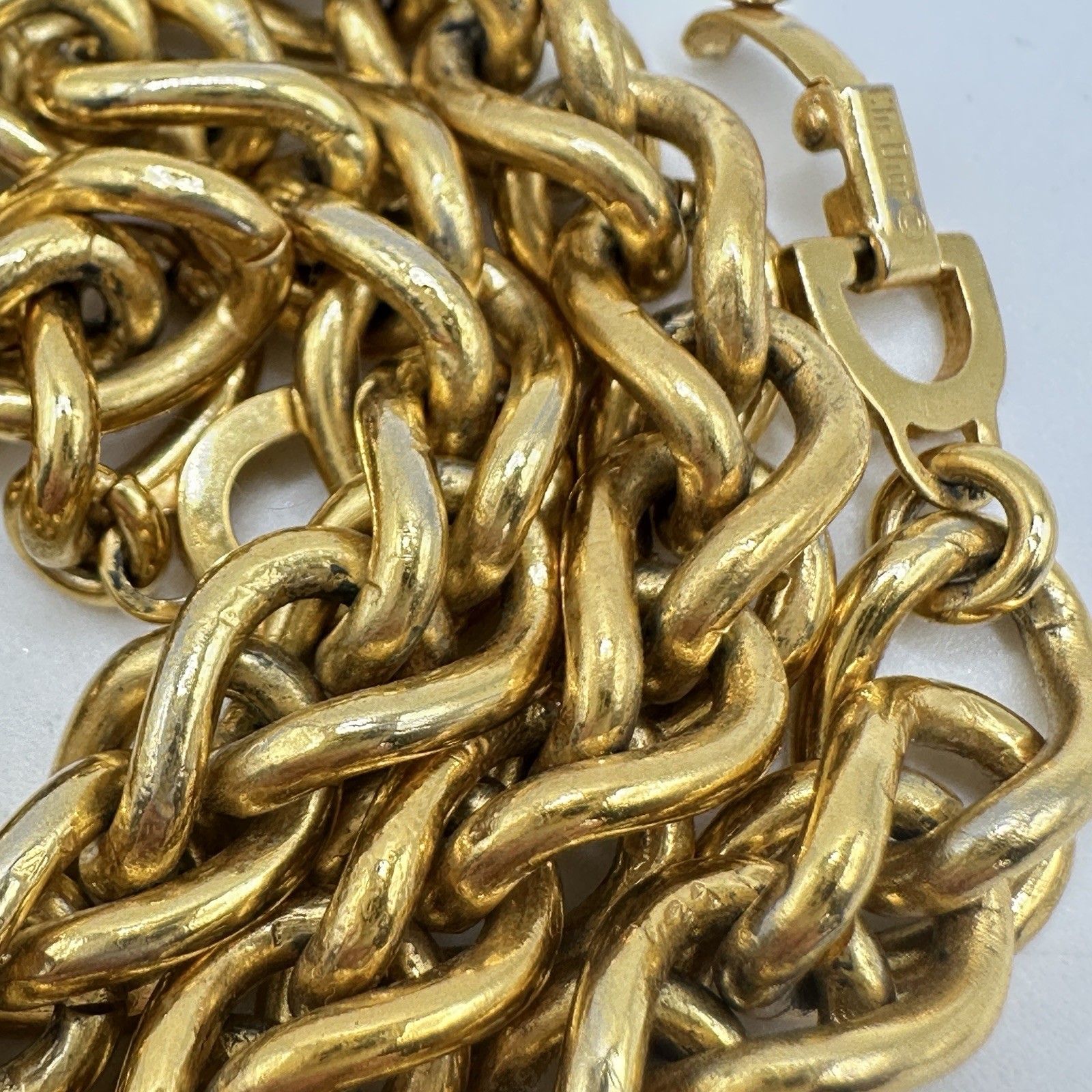 Vintage Christian Dior Gold Tone Chain Choker Necklace 16” Heavy Statement