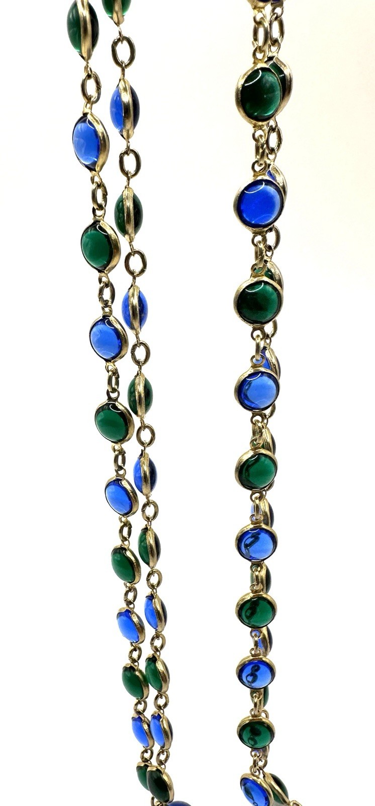 VTG Poured Glass Bezel Set Link Necklace 54”