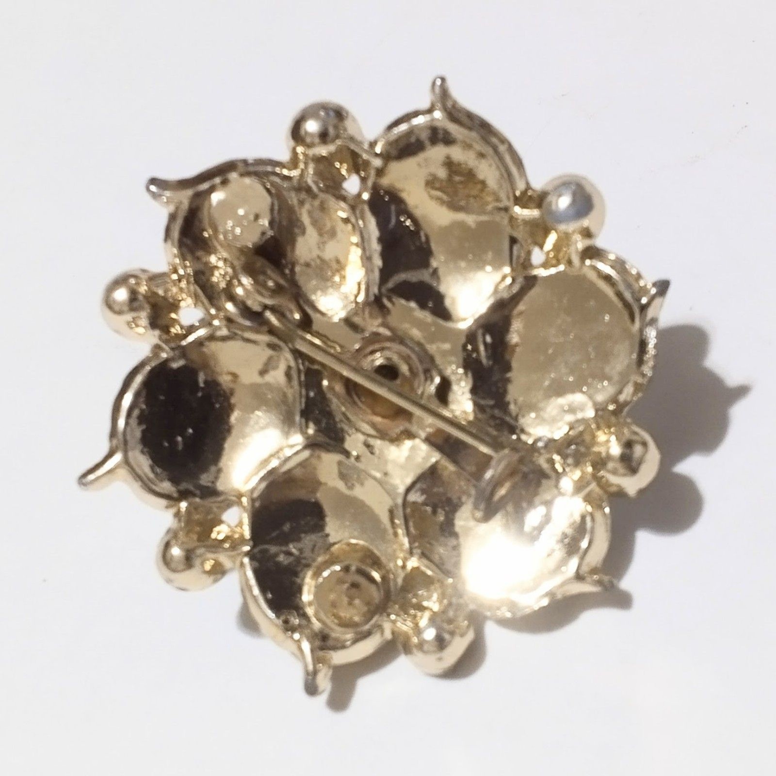 Vintage Blue Enamel Cabochon Rhinestone Gold Tone Brooch Pin