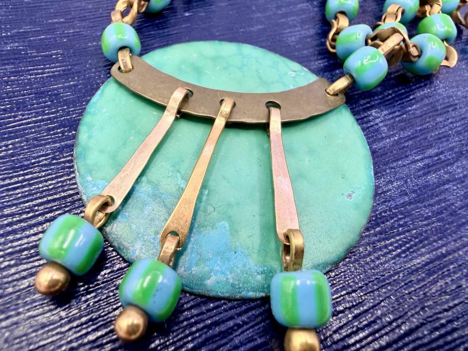Vintage Oxidized Green OOAK Handmade Chain Statement Collar Necklace 15” DbG Z