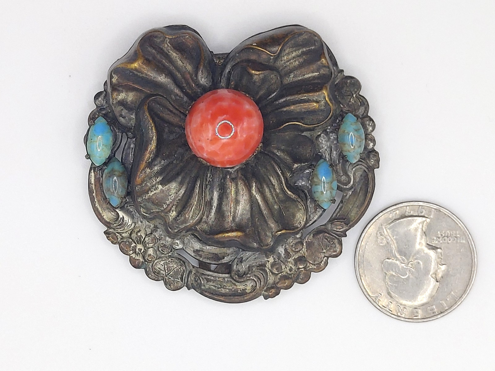 Art Nouveau Czech glass Cabachon Brooch Dress Clip