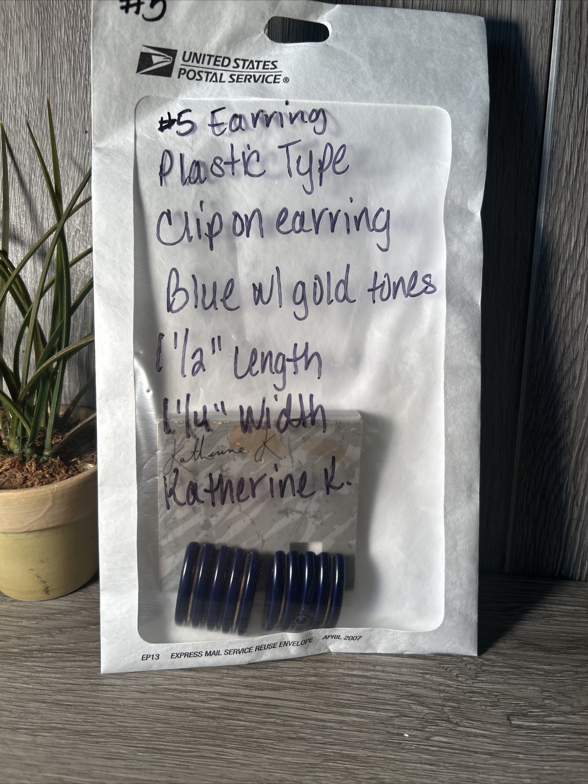 Clip on Earring Navy Blue with Gold Inlay Stripes Enamel. Any occasion.