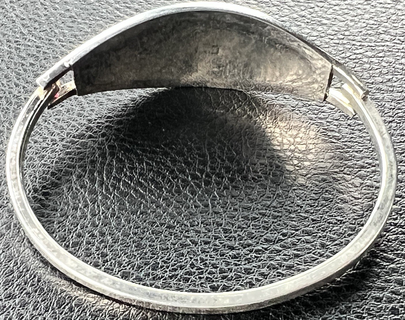 Vintage Silver Cuff Bracelet Alpaca Mexico Pink Floral Hinged Inlay