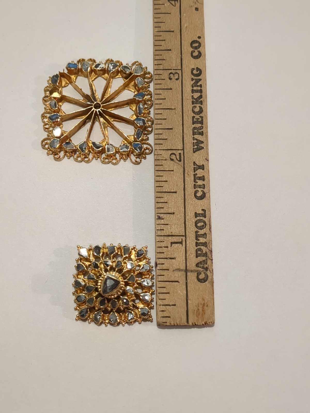 Antique 16K Gold Filigree Raw Black Diamond Piece Pendant or Brooch 10.9 grams