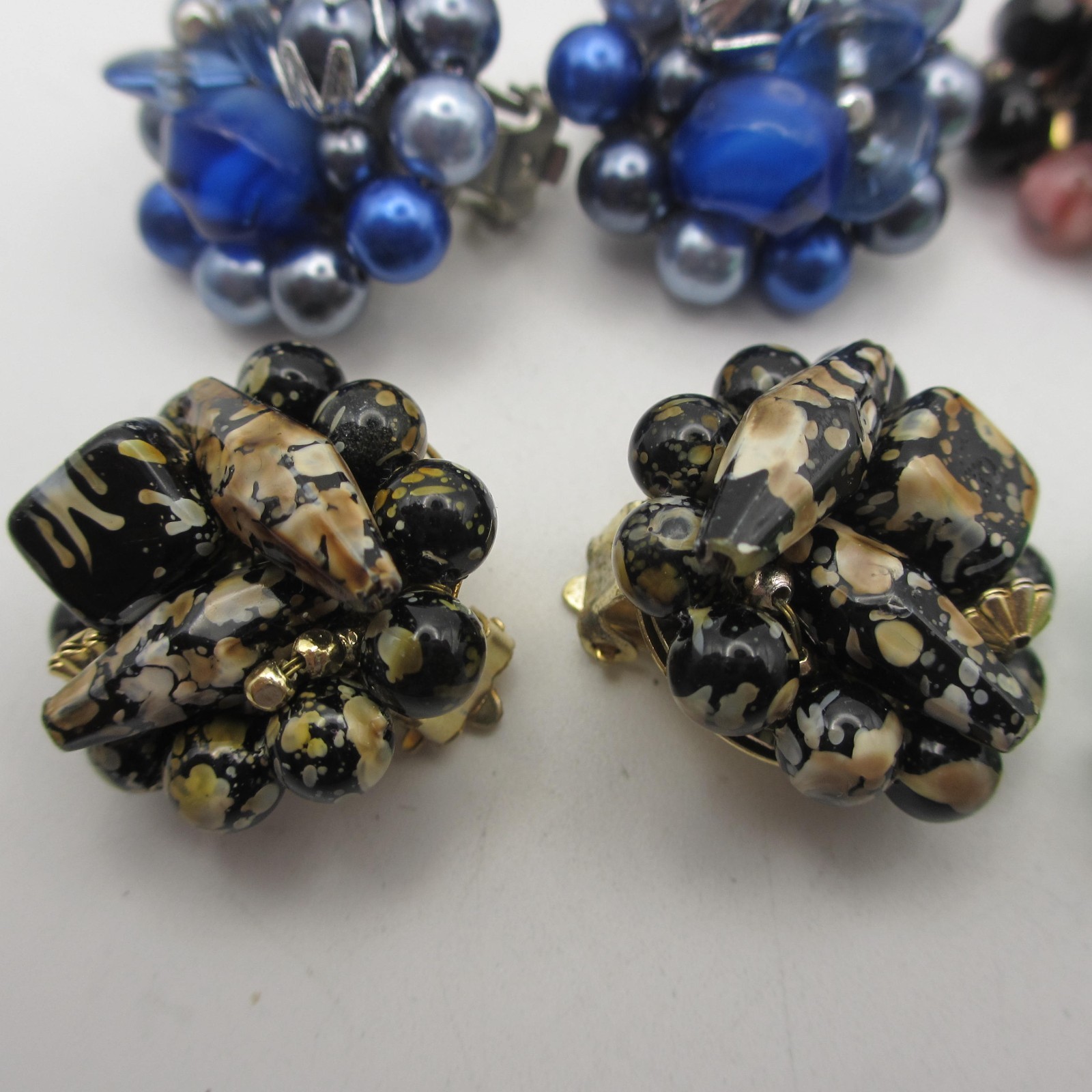 Vintage Cluster Beaded Earrings 6 Pair Hong Kong Japan Western Germany Clip Ons