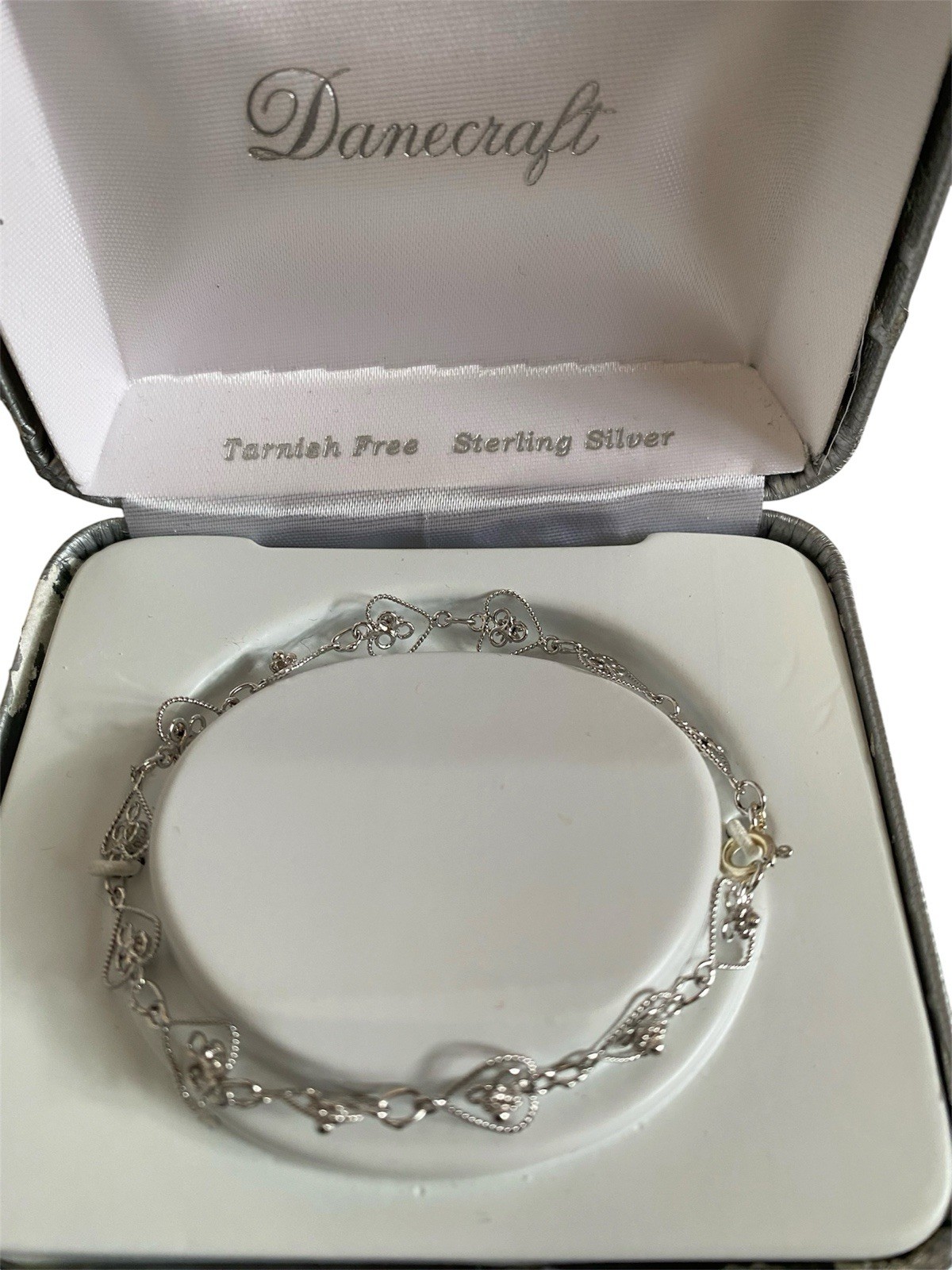 Danecraft Vintage 925 Sterling Silver Hearts Link Bracelet 7in