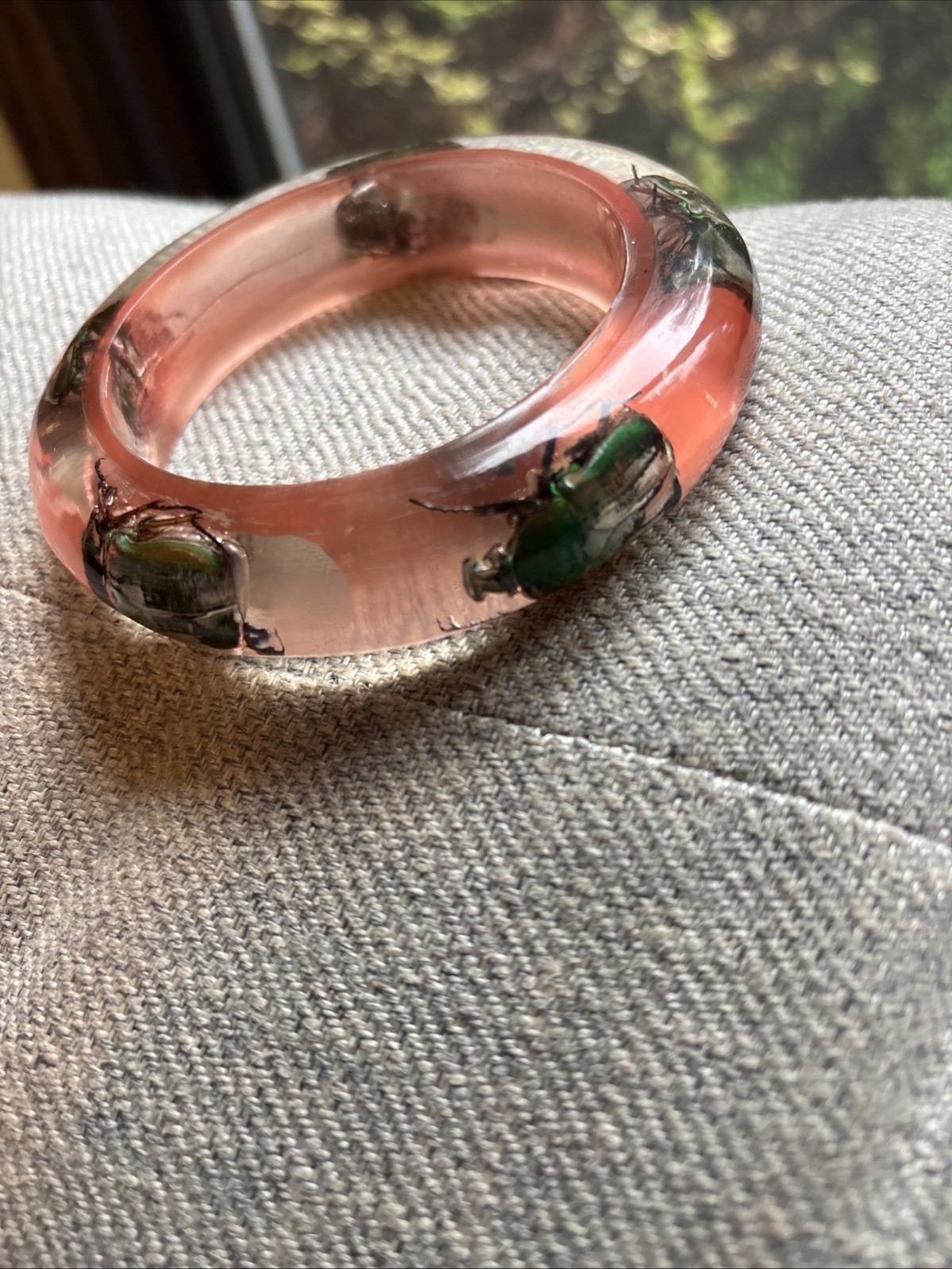 Clear Soft Pink Vtg Beetle Bracelet Translucent Resin,,1960s, NOS(#5)