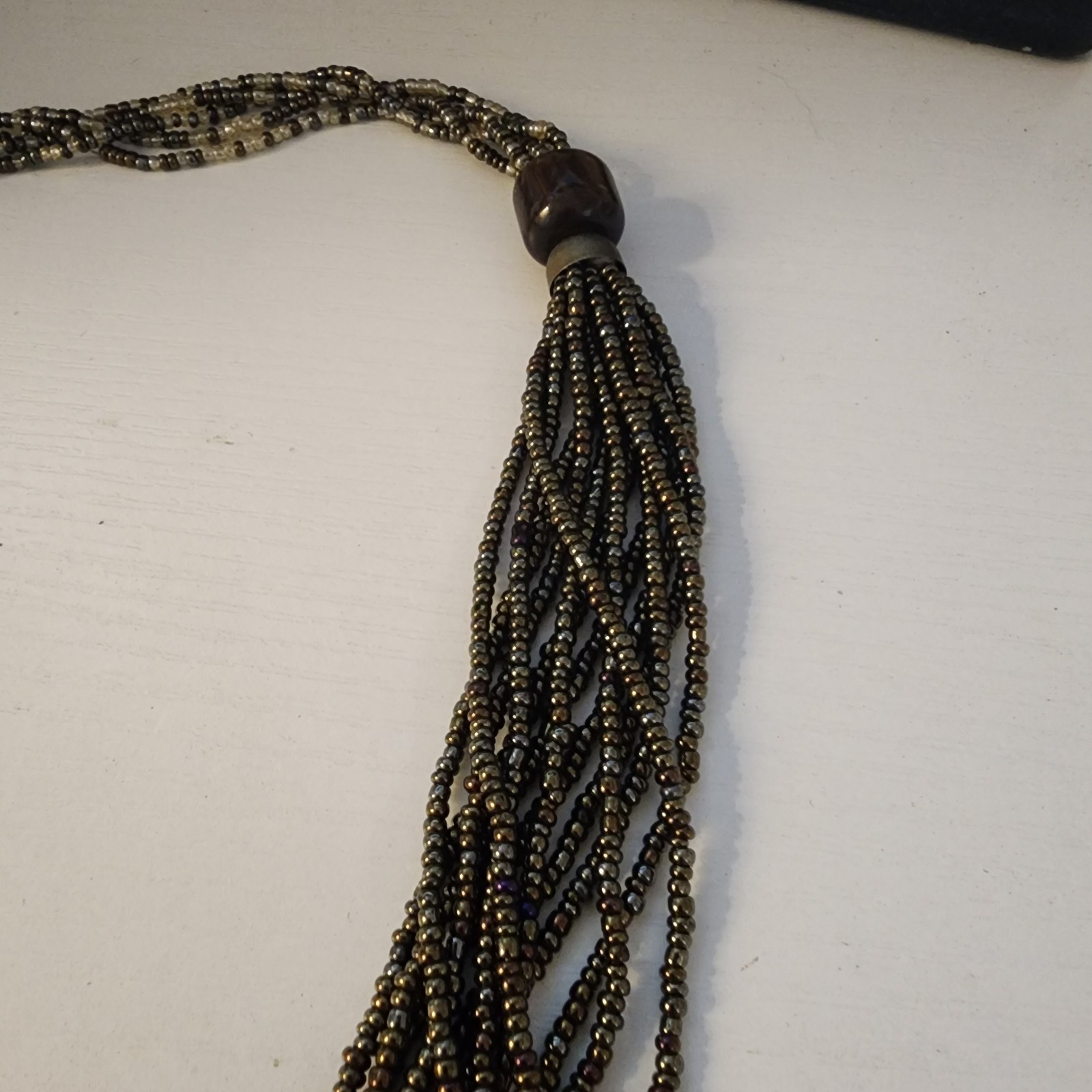Black White Beaded Layered Vintage Necklace Estate Costume Jewelry Small Beads