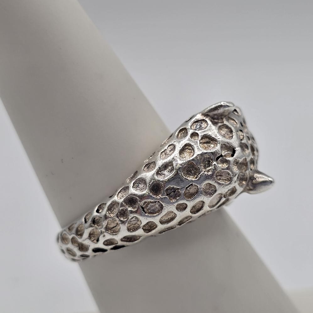 Vintage Adjustable 925 Sterling Silver Leopard Cheetah Big Cat Wrap Ring sz 7.5