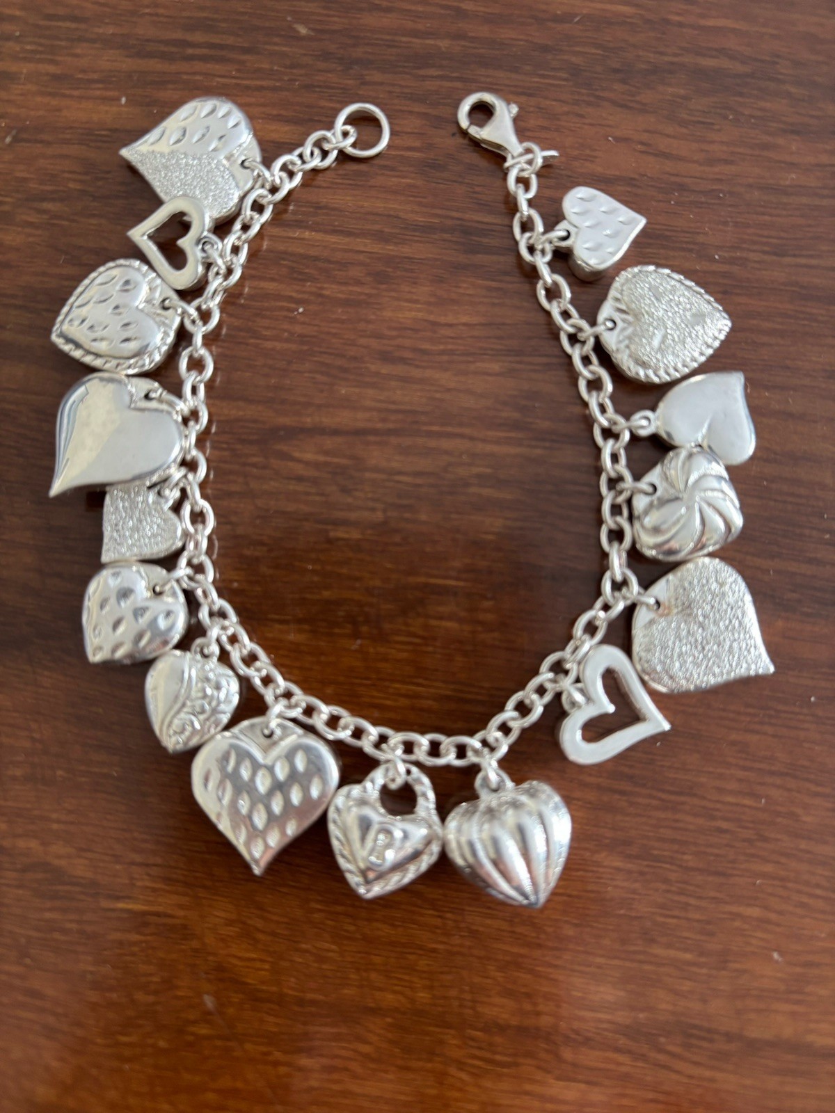 Vintage JCM Mauritius Sterling Silver Puffy Hearts Charm Bracelet 7in 22g (25-12
