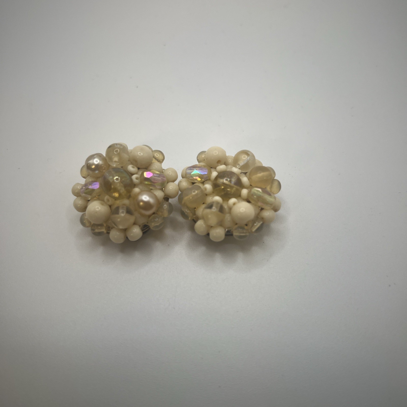 Vintage Clip On Earrings Cluster Beaded Germany, Real Vintage