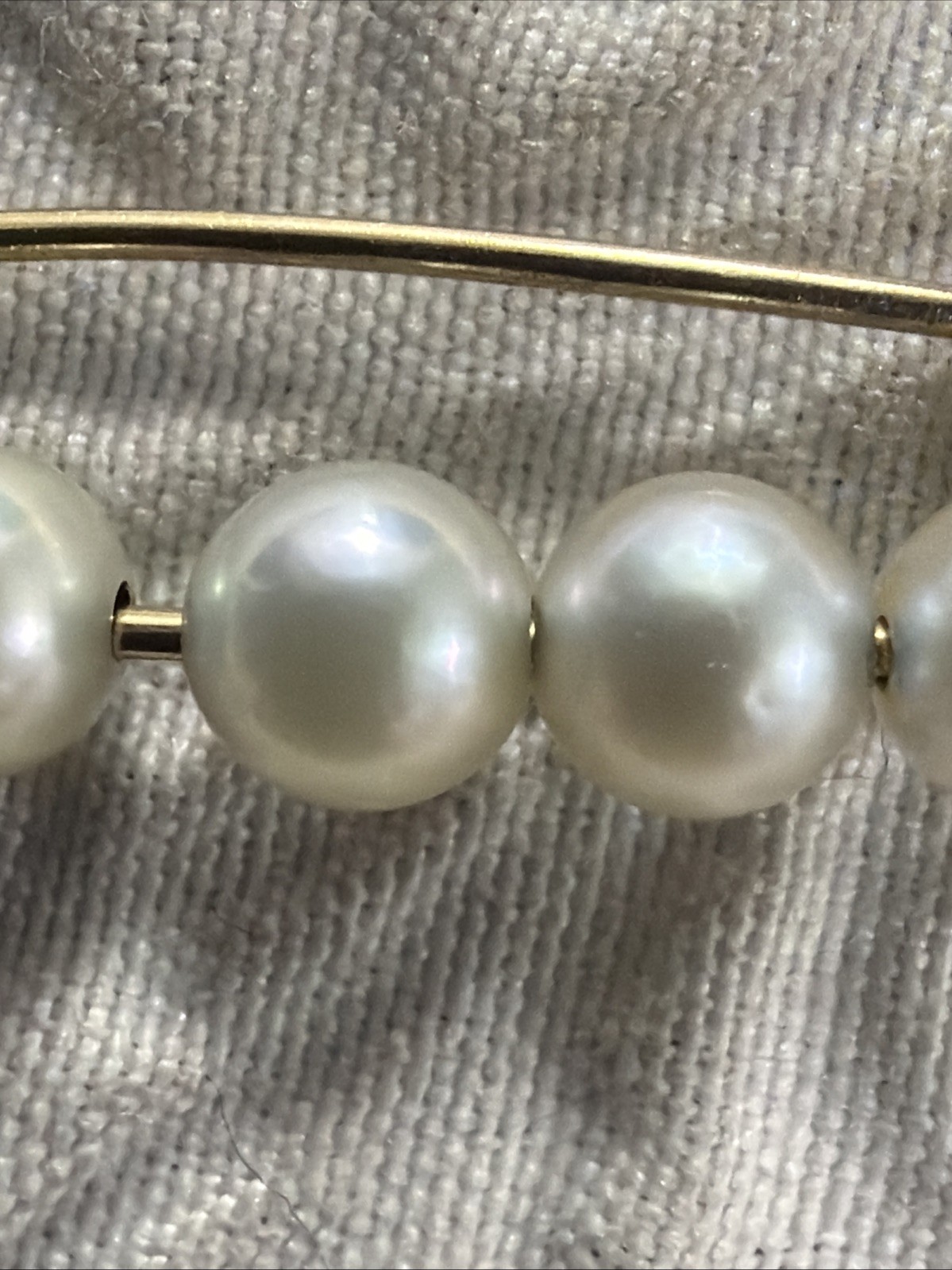 Vintage or Antique Pearl Safety Gold Tone Pin Brooch 5 Genuine Pearls 4 mm