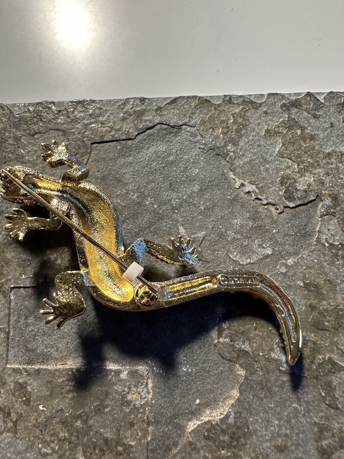 D’Orlan Salamander Brooch, 22kt Gold Plated, Swarovski Crystals
